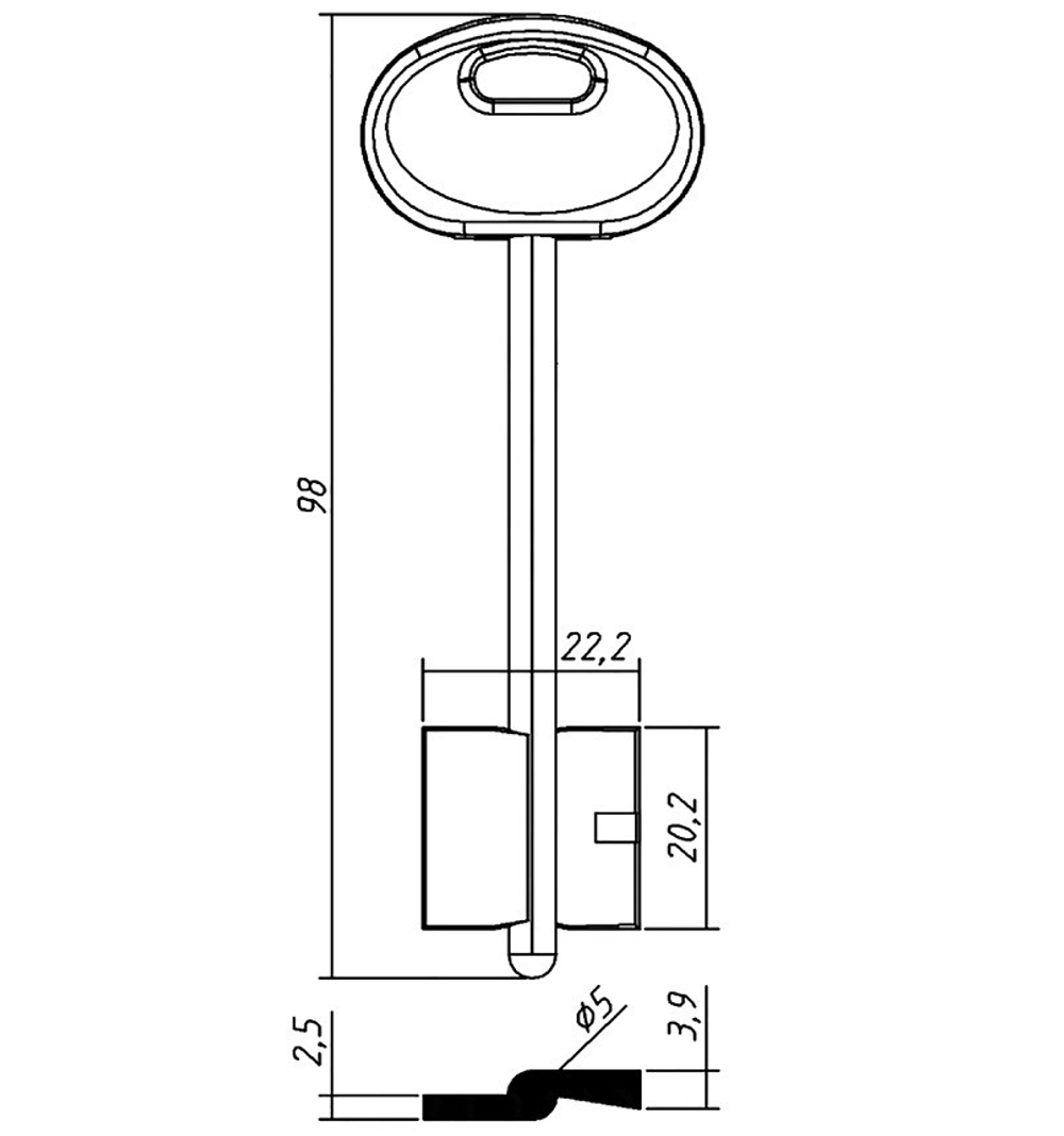 Заготовка сувальдного ключа 10878 МЕТТЭМ-9 MET9DP (06ПЛ-длинный)