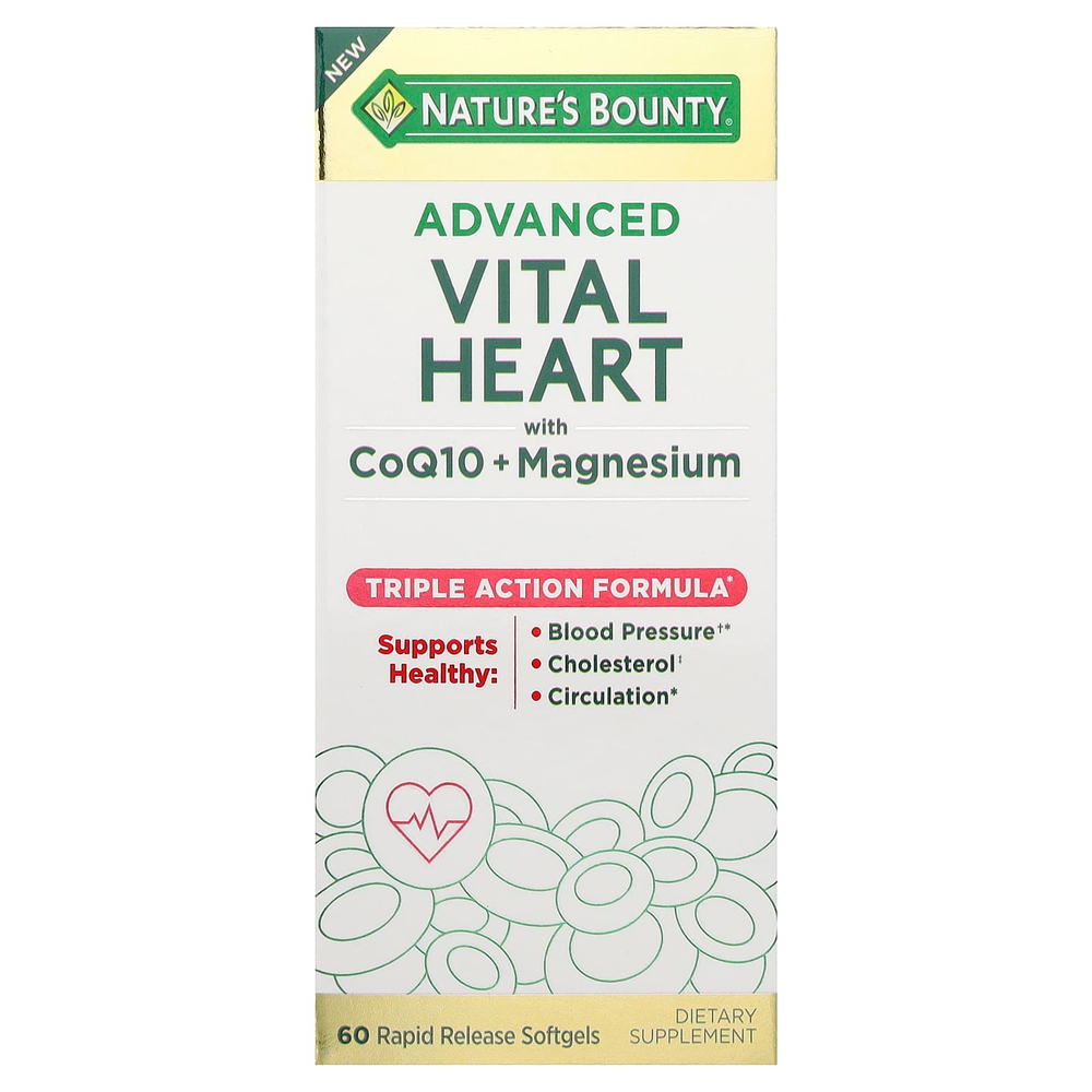Nature's Bounty, Advanced Vital Heart, с коэнзимом Q10 и магнием, 60 капсул с быстрым высвобождением