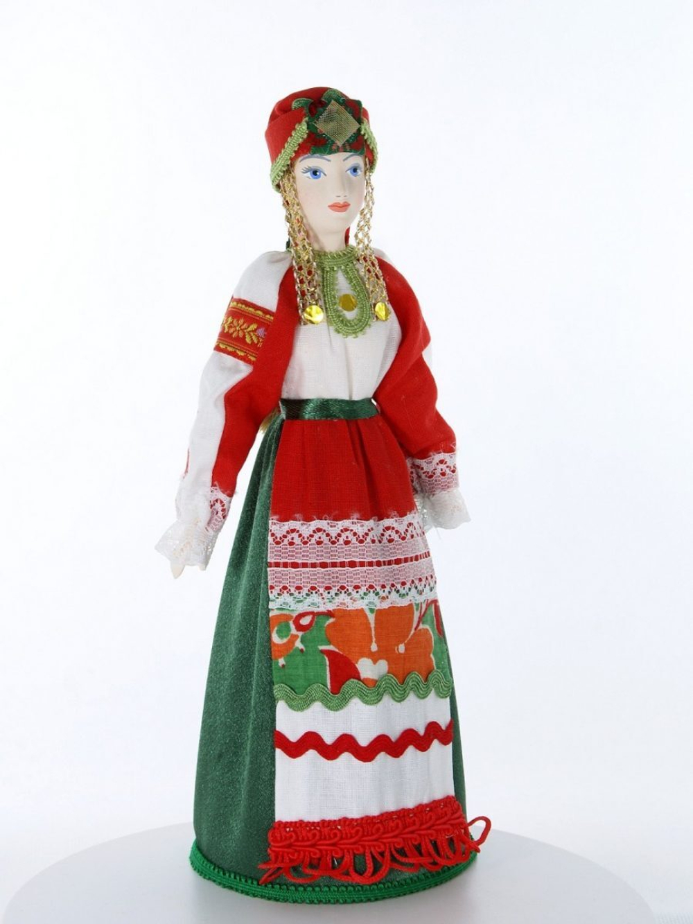 Кукла коллекционная Потешного промысла в традиционном девичьем праздничном костюме. Россия.