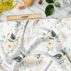 Ткань лен белые полупрозрачные цветы