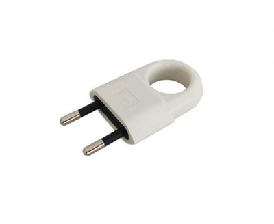 General вилка 10А 250В (АБС-пластик, прямая, плоская, с кольцом, белая, б/з) 470515