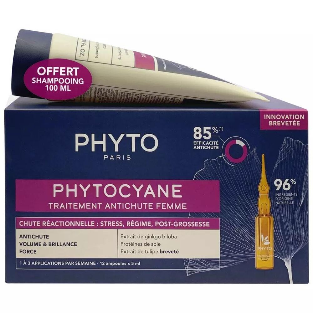 Фито Набор для женщин: сыворотка от выпадения волос 12x5 мл + укрепляющий шампунь 100 мл (Phyto, Phytocyane)