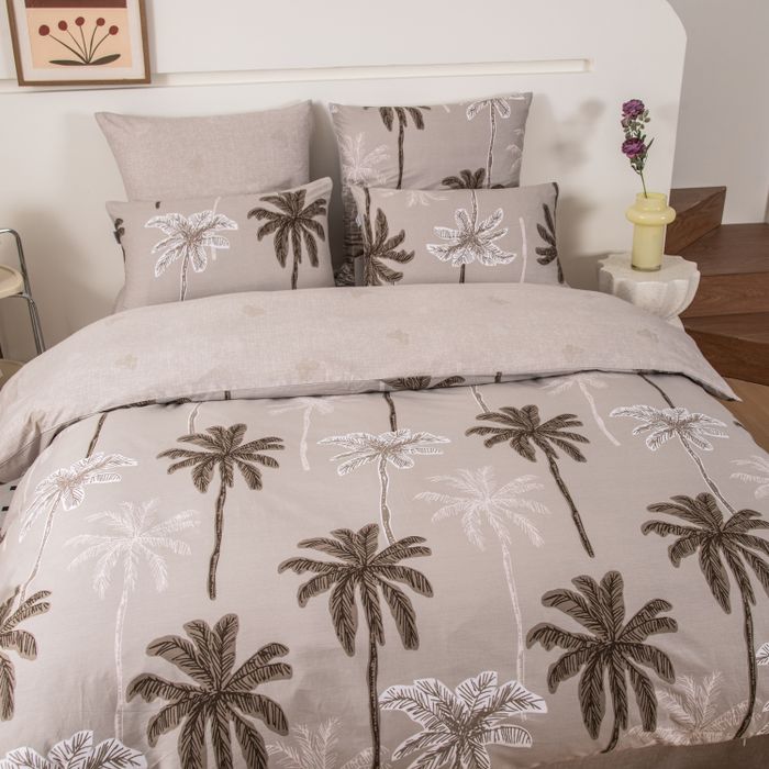 Комплект постельного белья на резинке Делюкс Сатин 100% хлопок «Пальмовый берег»