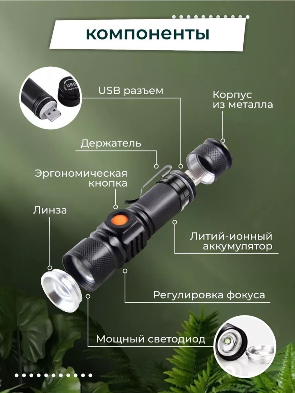 Фонарь светодиодный карманный с мощным светодиодом