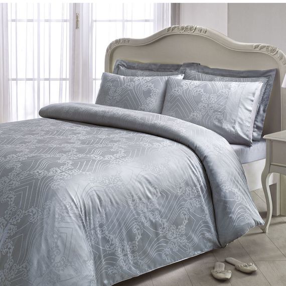 Постельное белье PRINCESS серый  жаккард deluxe TIVOLYO HOME Турция