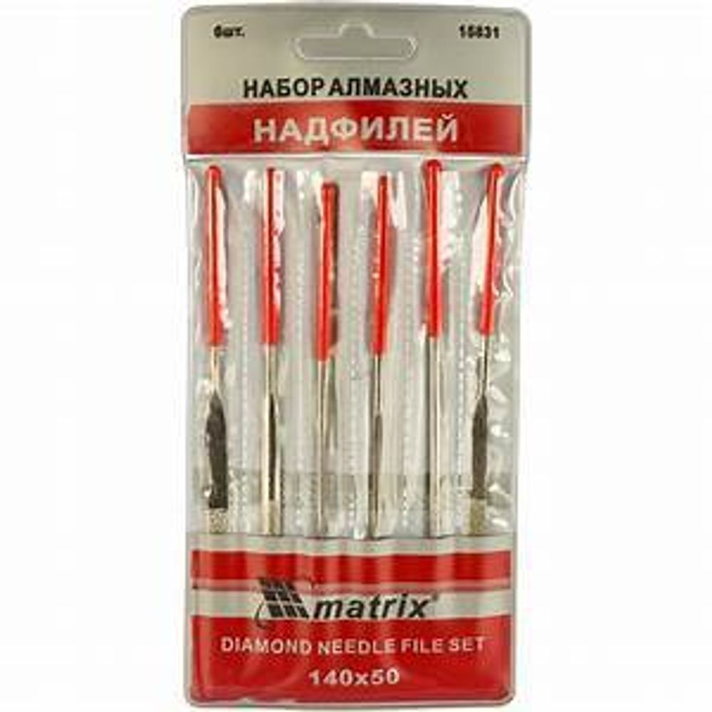 Набор надфилей алмазных, 140 х 50 х 3 мм, 6 шт.// Matrix 15831