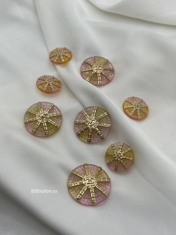 Пуговицы Шан. прозрачные розово-желтые с золотом