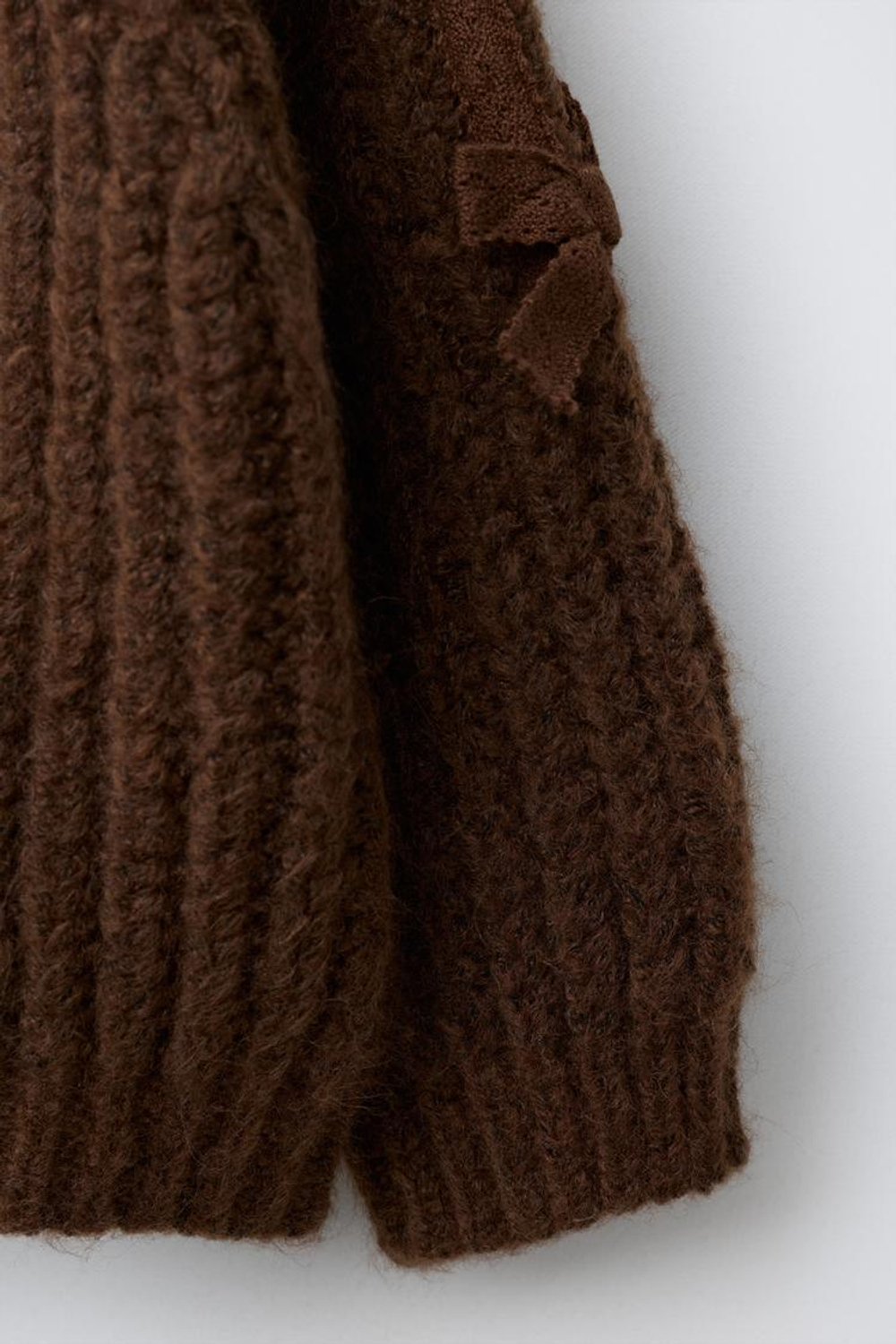 ZARA КАРДИГАН С БАНТАМИ И КРУЖЕВОМ, КОРИЧНЕВЫЙ