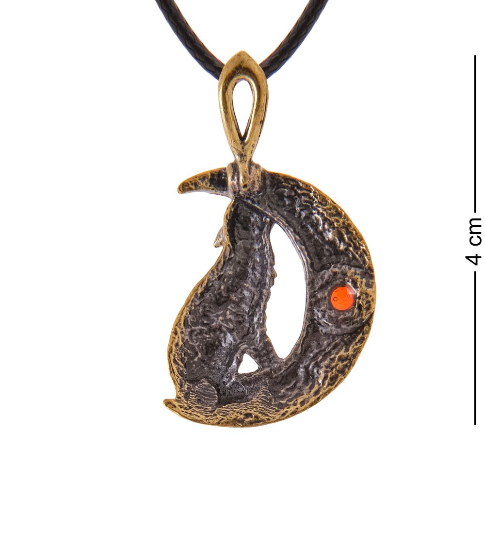 AM-3389 Подвеска «Лунный волк» (латунь, янтарь)