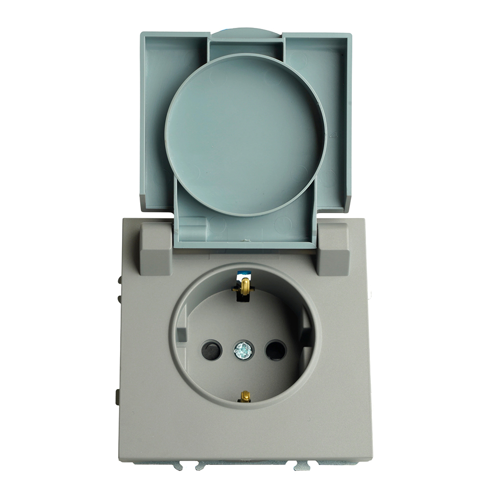 Розетка 1-местная с крышкой с защ. штор, STEKKER, с/з, 250В, 16А, серия Эмили, RST16-5112-10, платиново-серый, soft touch 49959