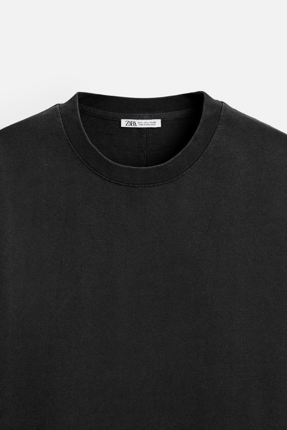 ZARA ФУТБОЛКА HEAVY WEIGHT ИЗ ТКАНИ С ЭФФЕКТОМ ПОТЕРТОСТИ, ТЕМНЫЙ АНТРАЦИТ