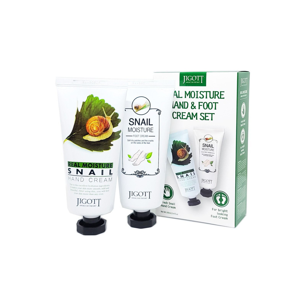 JIGOTT REAL MOISTURE HAND&FOOT CREAM SET Набор кремов для рук и ног с муцином улитки 100мл+100мл