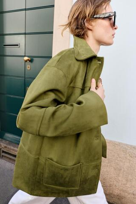 ZARA ПАЛЬТО ИЗ ИСКУССТВЕННОЙ ЗАМШИ, ФИСТАШКОВЫЙ