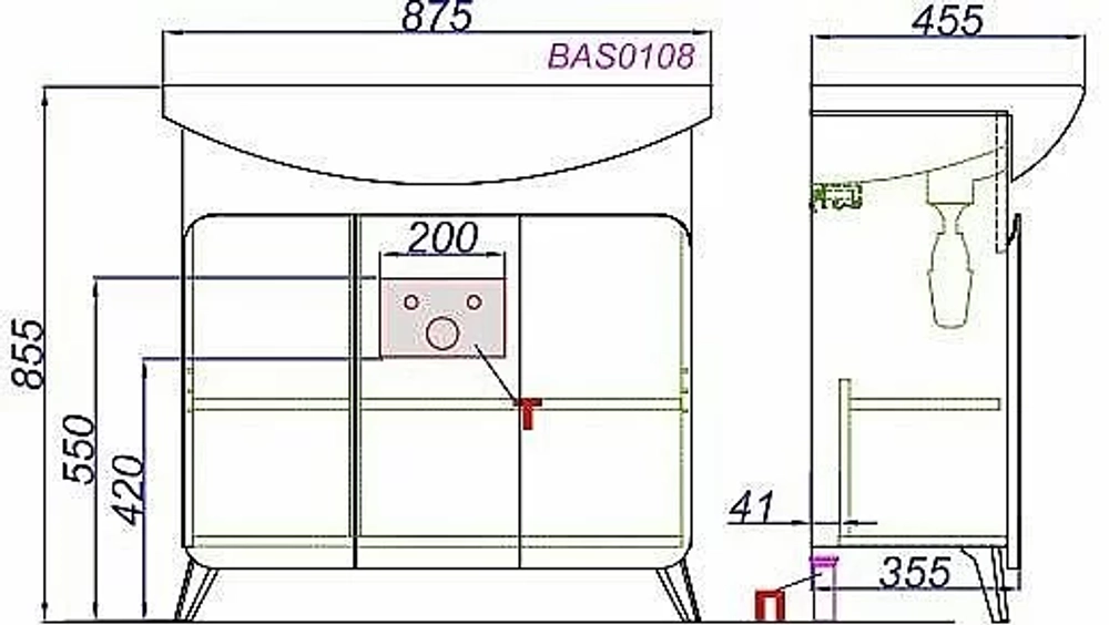 Тумба с раковиной Aqwella Basic 85 дуб золотой