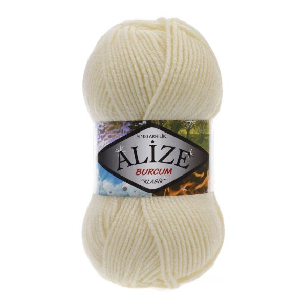 Пряжа Alize (Ализе) Burcum Klasik / уп.5 мот. по 100 г, 210м, 001 кремовый A