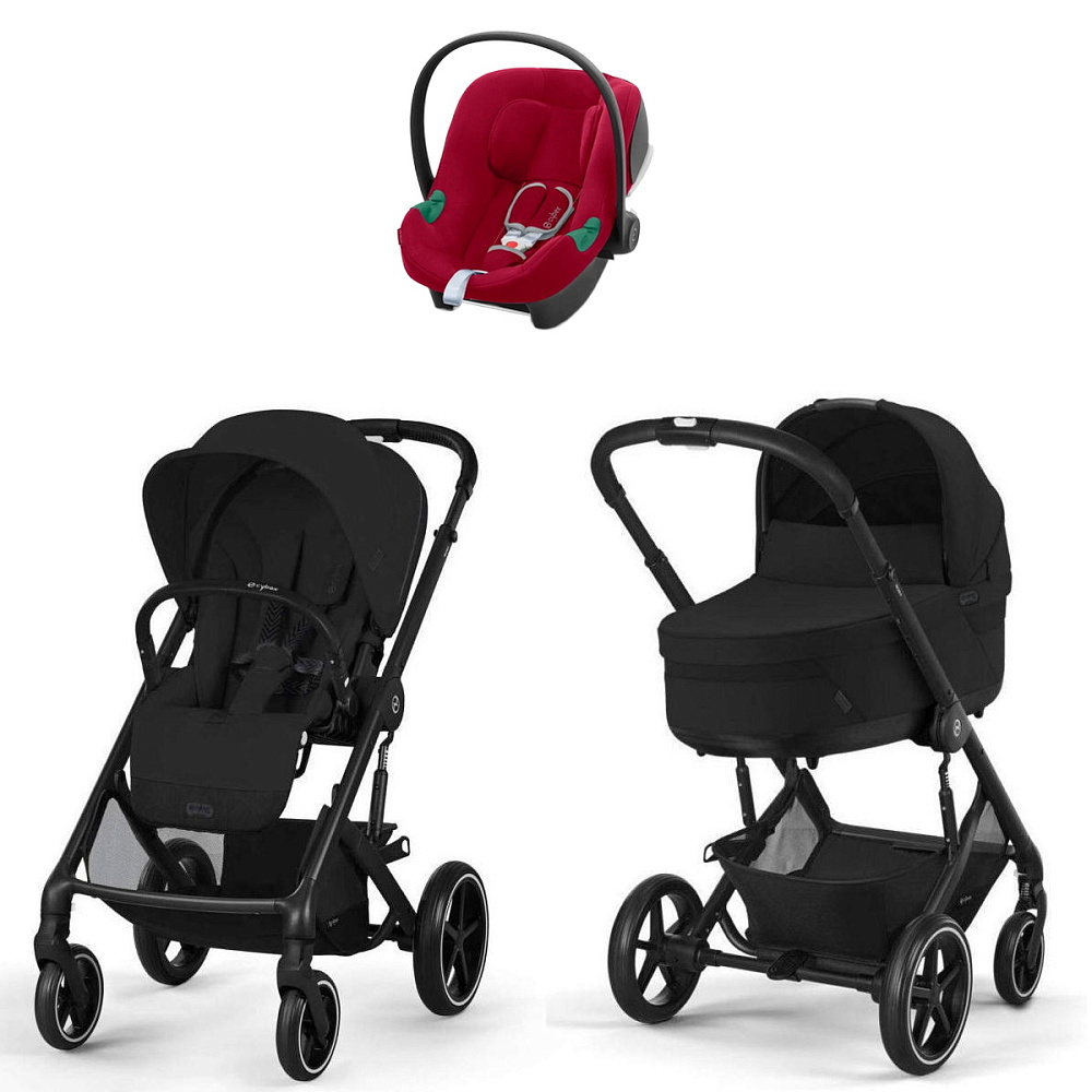 Коляска Cybex Balios S Lux BLK complete Aton B2 Dynamic Red Base One 4 в 1 Moon Black с дождевиками