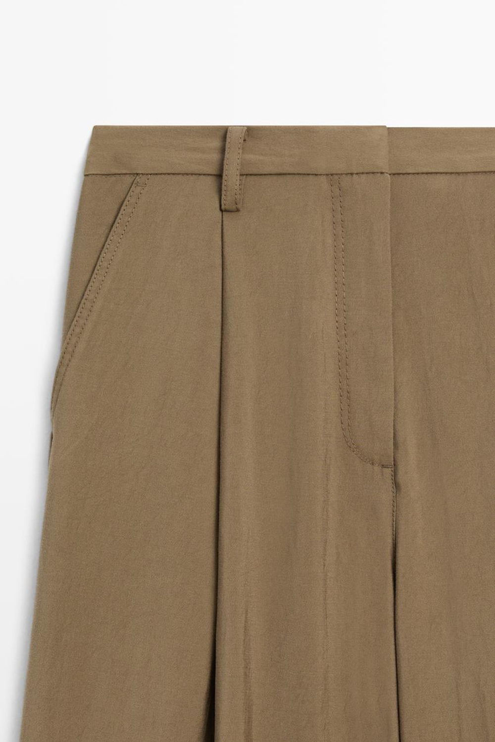 Massimo Dutti Драпированные укороченные широкие брюки, хаки