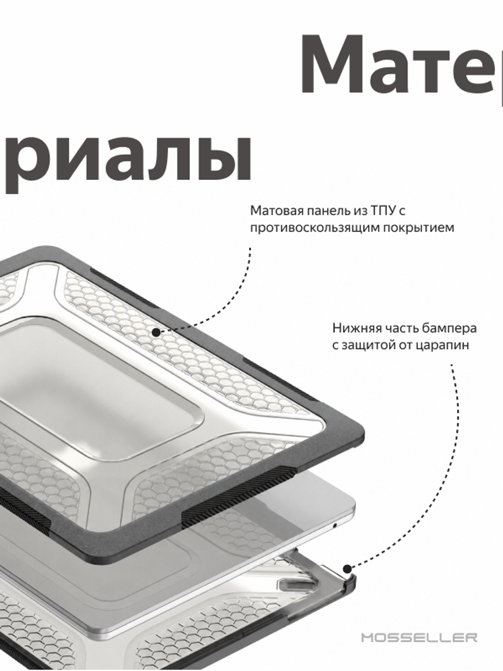 Бампер MosSeller c подставкой для MacBook Air 15.3 (M2, M3, M4, M5), Черный