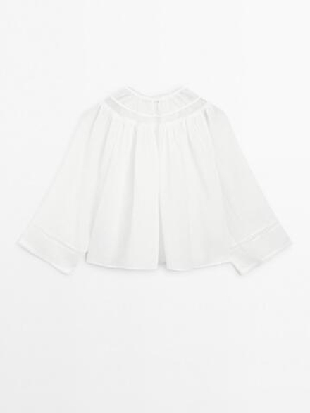 Massimo Dutti Блуза из струящейся ткани с отделкой кружевом, белый