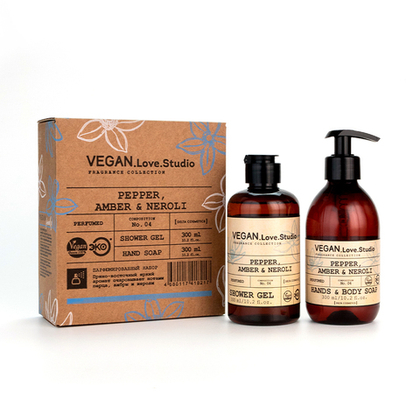 Косметический набор VEGAN.Love.Studio «Pepper, Amber, Neroli» (гель для душа 300 мл + мыло для рук 300 мл)