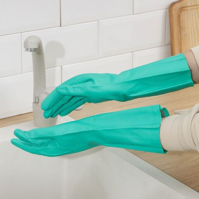 Зеленые неопреновые хозяйственные перчатки с ХБ-напылением (размер S)