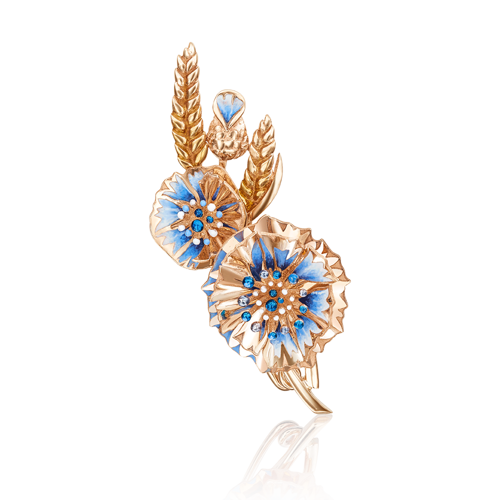 Брошь «Васильки» из красного золота с эмалью