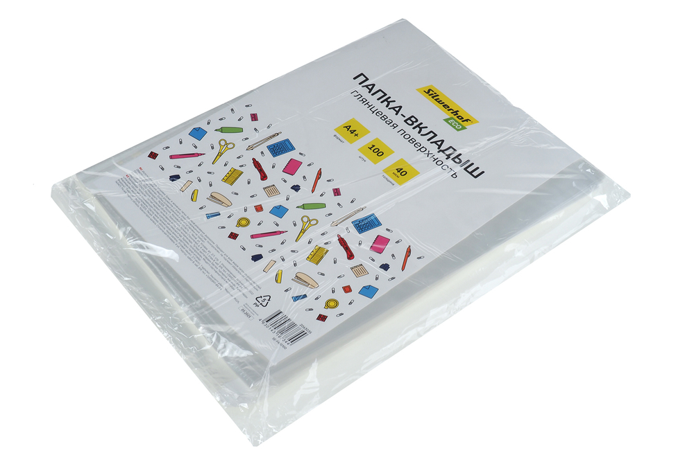 Папка-карман с перфорацией А4+ прозрачная глянцевая 0.04мм ECO Silwerhof 100шт/уп цена за уп.