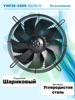 Вентилятор осевой всасывание YWF2E-250S-92/25-G в сборе с защитной решеткой