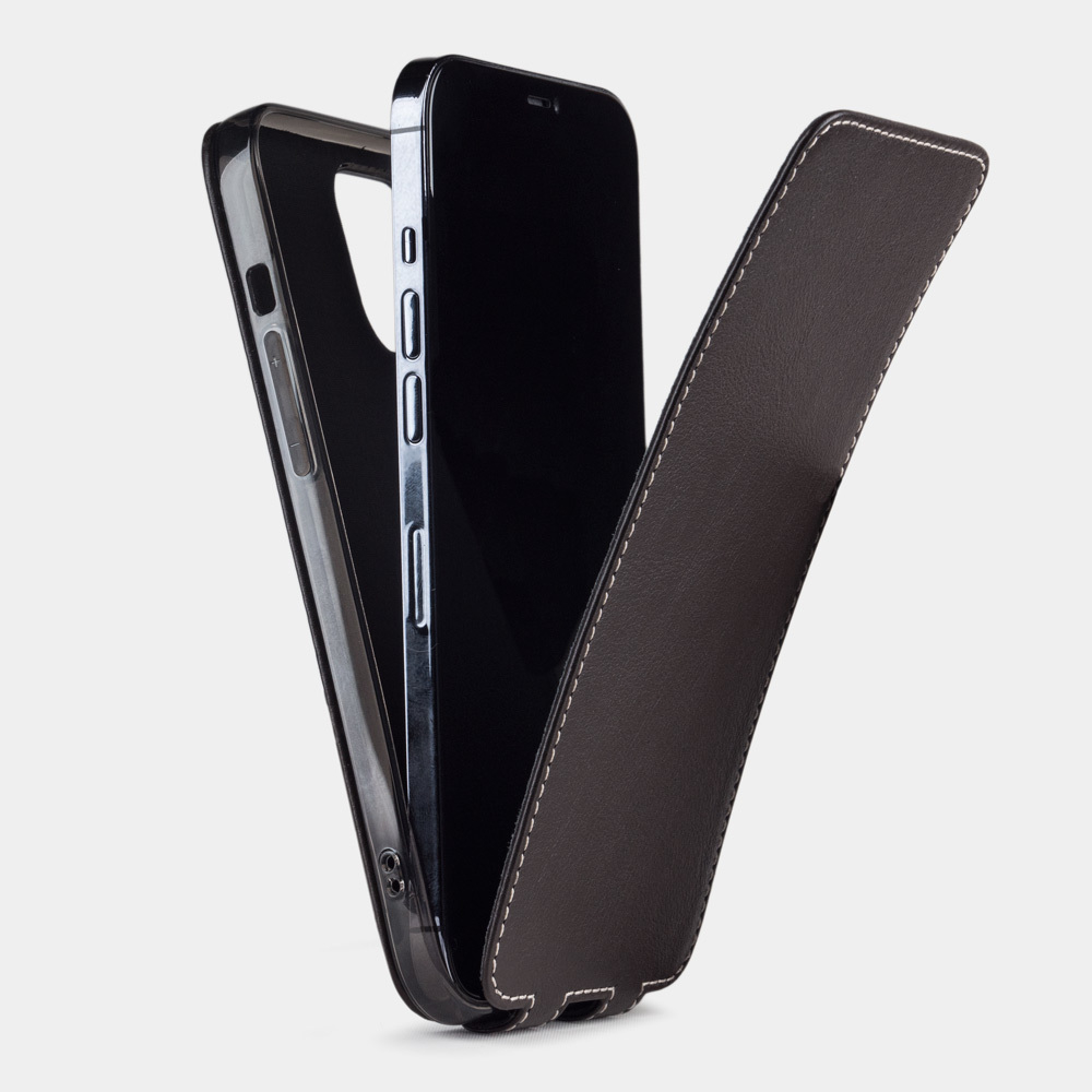 Чехол для iPhone 12 Pro Max из натуральной кожи теленка, темно-коричневого цвета