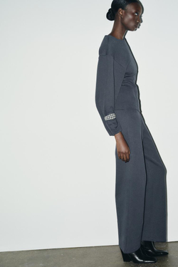 ZARA ТОП ИЗ ИНТЕРЛОКА СО СКЛАДКАМИ, ТЕМНО-СЕРЫЙ