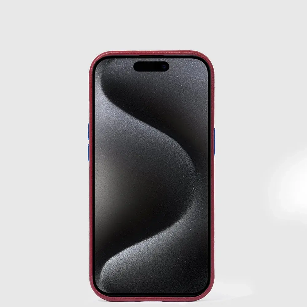 Чехол кожаный для iPhone® 15 Pro Piquadro Blue Square/Red