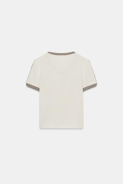 ZARA ФУТБОЛКА В СТИЛЕ РУСТИК С КОНТРАСТНЫМИ ДЕТАЛЯМИ, ЭКРЮ/БЕЖЕВЫЙ