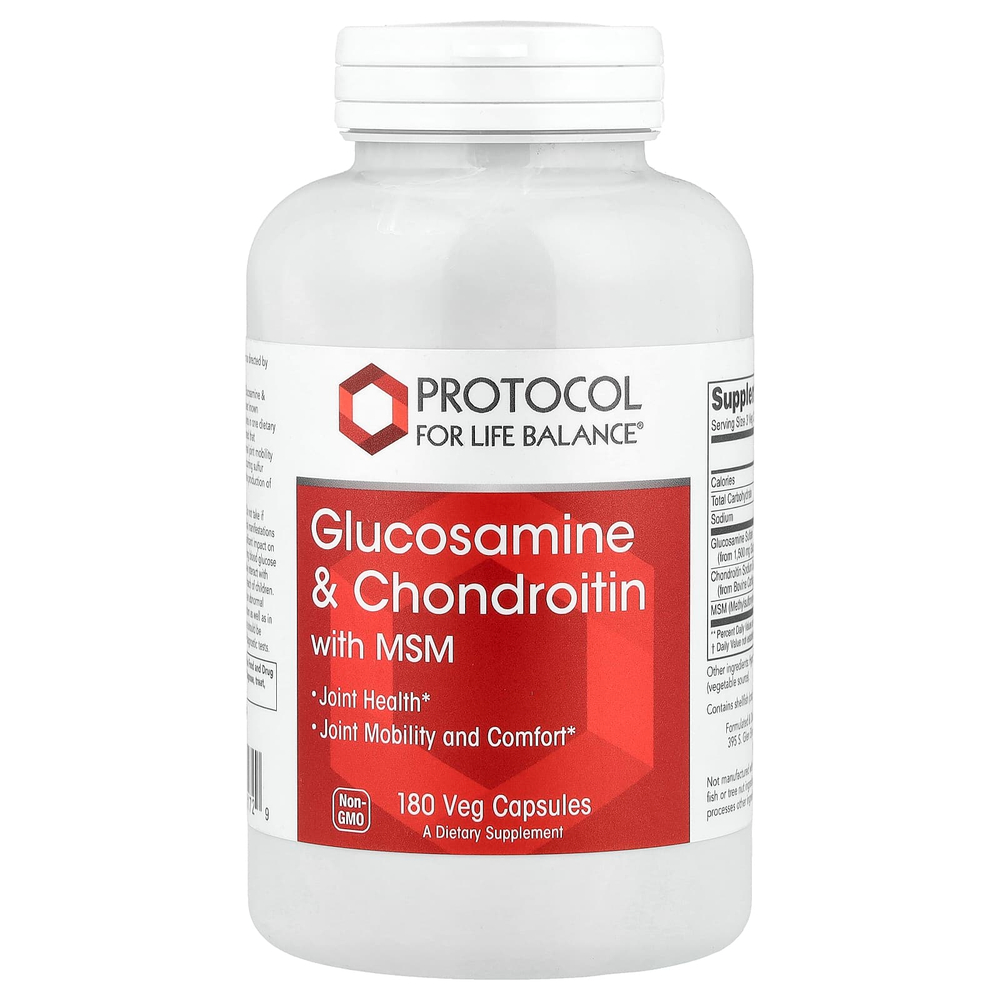 Protocol for Life Balance, глюкозамин, хондроитин и МСМ, 180 растительных капсул