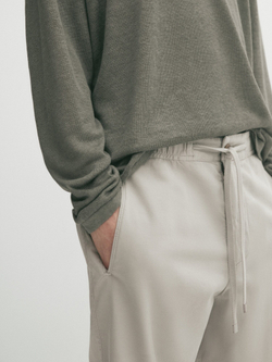 Massimo Dutti Шорты-джоггеры из смесового хлопка, бежевый