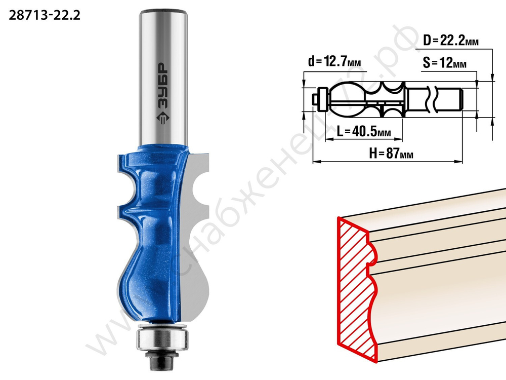 ЗУБР 22.2x41мм, хвостовик 12мм, фреза кромочная фигурная №2