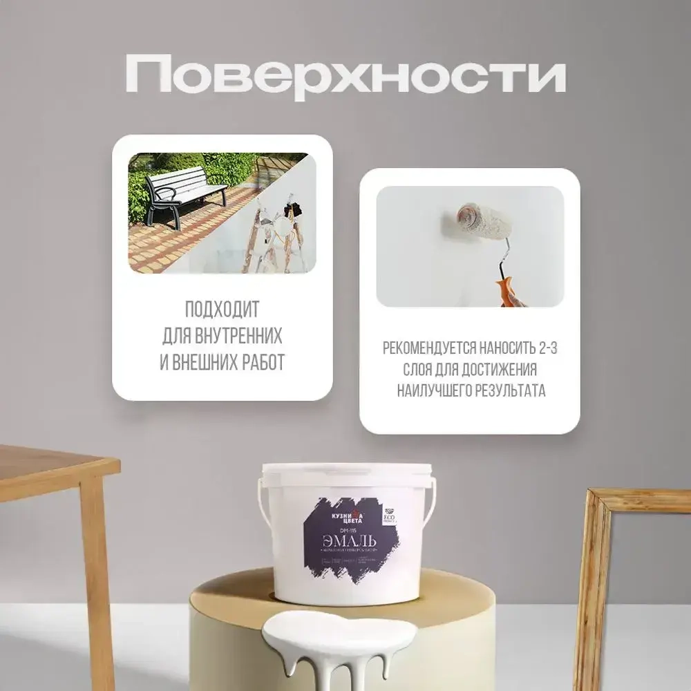 Краска для мебели и дерева без запаха белый 2.7 л