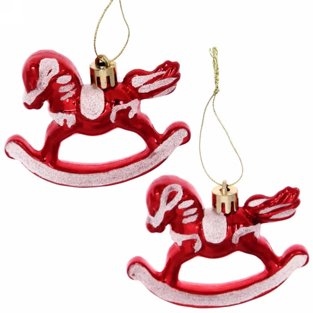 Ёлочная игрушка «Лошадка» 6*8 см (набор 2 шт), красный