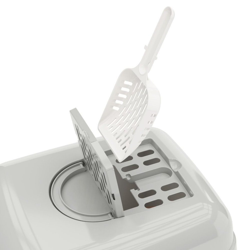 Туалет-лоток для кошек с сетк, с бортиком, закрытый, сер, Альтернатива, М8260