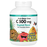 Natural Factors, фруктовые жевательные таблетки с витамином C, тропические фрукты, 500 мг, 90 жевательных таблеток