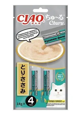 INABA ВЕТ Churu лакомство-пюре д/кошек куриное филе поддержание PH мочи 14г*4