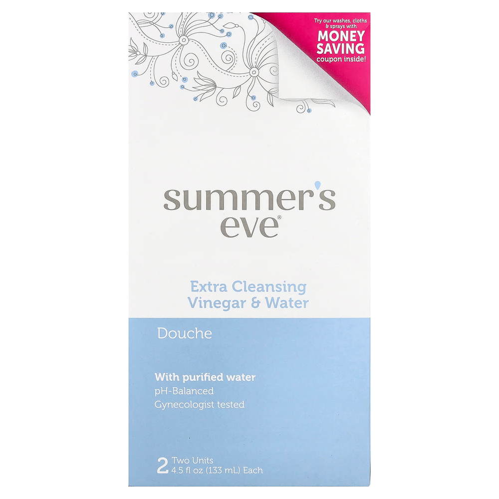 Summer's Eve, Douche, дополнительное очищение, уксус и вода, 2 шт., По 133 мл (4,5 жидк. унц.)