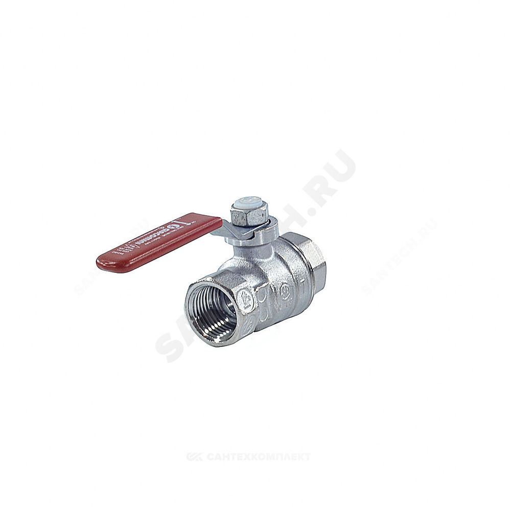 Кран шаровой латунь хром R850 Ду 100 Ру42 ВР полнопроходной рычаг красный Giacomini R850X031