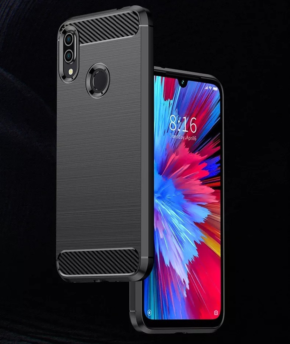 Чехол для Xiaomi Redmi Note 7 (Note 7S, Note 7 Pro) цвет Black (черный), серия Carbon от Caseport