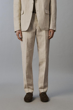 ZARA КОСТЮМНЫЕ БРЮКИ ИЗ 100% ЛЬНА, СВЕТЛО-БЕЖЕВЫЙ