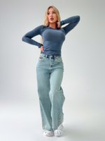 Джинсы LOLOBLUES 18206 широкие с синим карманом сзади