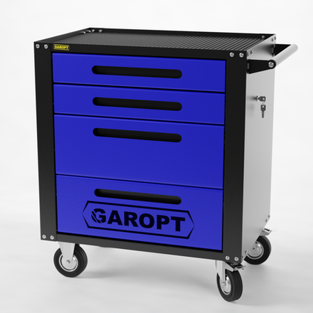 GTS4.blue Тележка инструментальная Garopt 4 ящиков СИНЯЯ, центральный замок, увеличенные колеса, доводчики,  GAROPT  Серия "Standart"