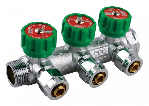 Коллектор  3 вых 3/4 х 16  с еврок. (бар. зел.)  ViEiR  (25/1шт)