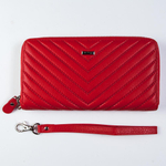 Стильный красный женский большой кошелёк из натуральной кожи с 3 отделениями для купюр, отделением на молнии для мелочи, 2 потайными карнманами и 12 кармашками для пластиковых карт Dublecity DC221-26B в подарочной коробке