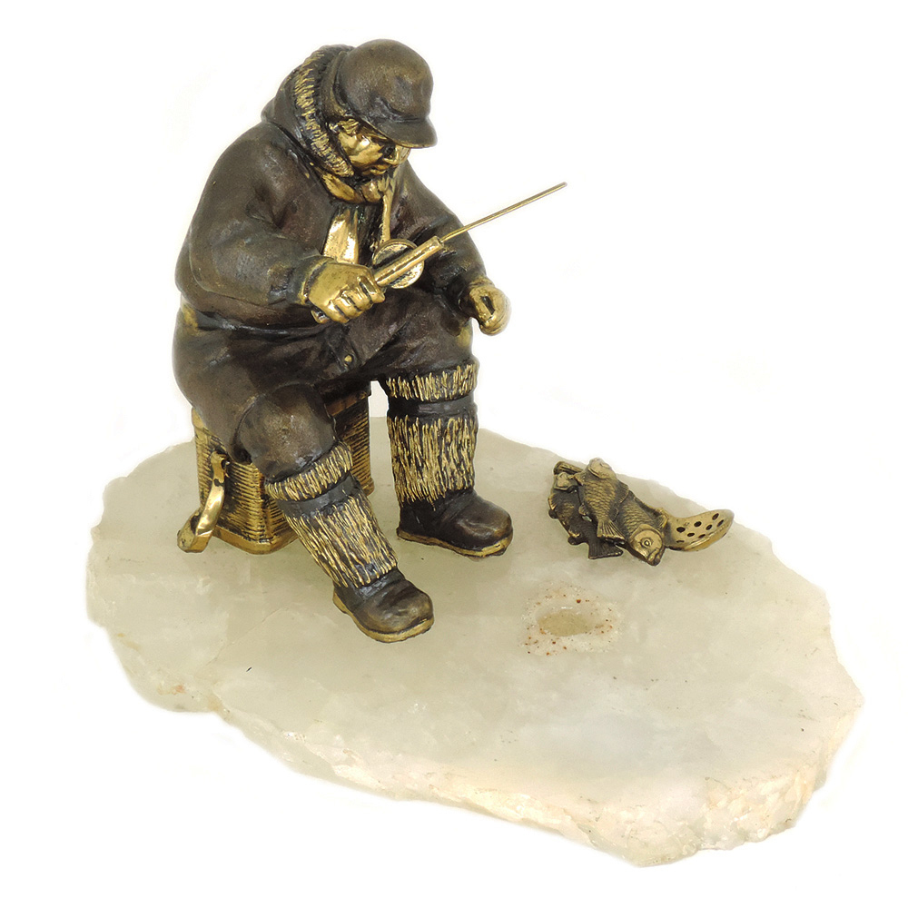 Композиция "Зимняя рыбалка" кварц, бронза