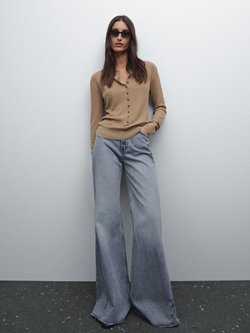 Massimo Dutti Трикотажный свитер с контрастными пуговицами, горчичный